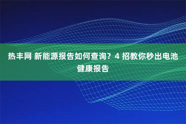 热丰网 新能源报告如何查询？4 招教你秒出电池健康报告
