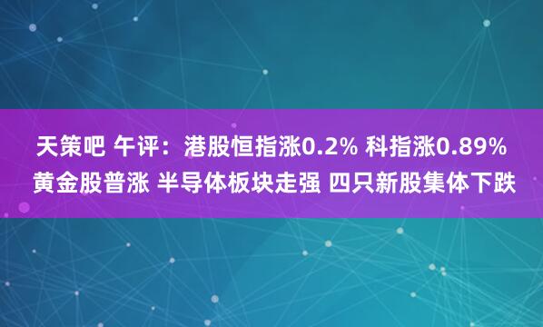 天策吧 午评：港股恒指涨0.2% 科指涨0.89% 黄金股普涨 半导体板块走强 四只新股集体下跌